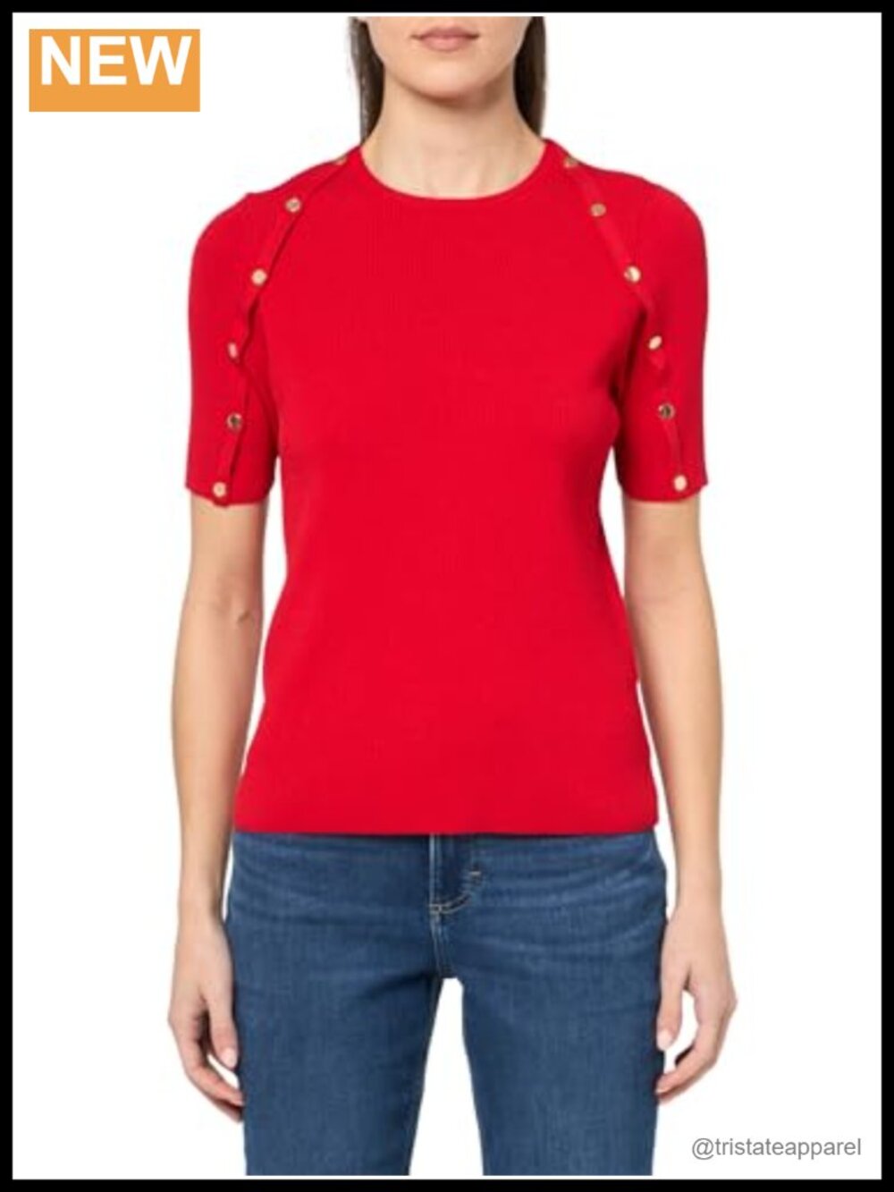 Ribbed Knit Crew Neck Pullover Sweater with Button Sleeves